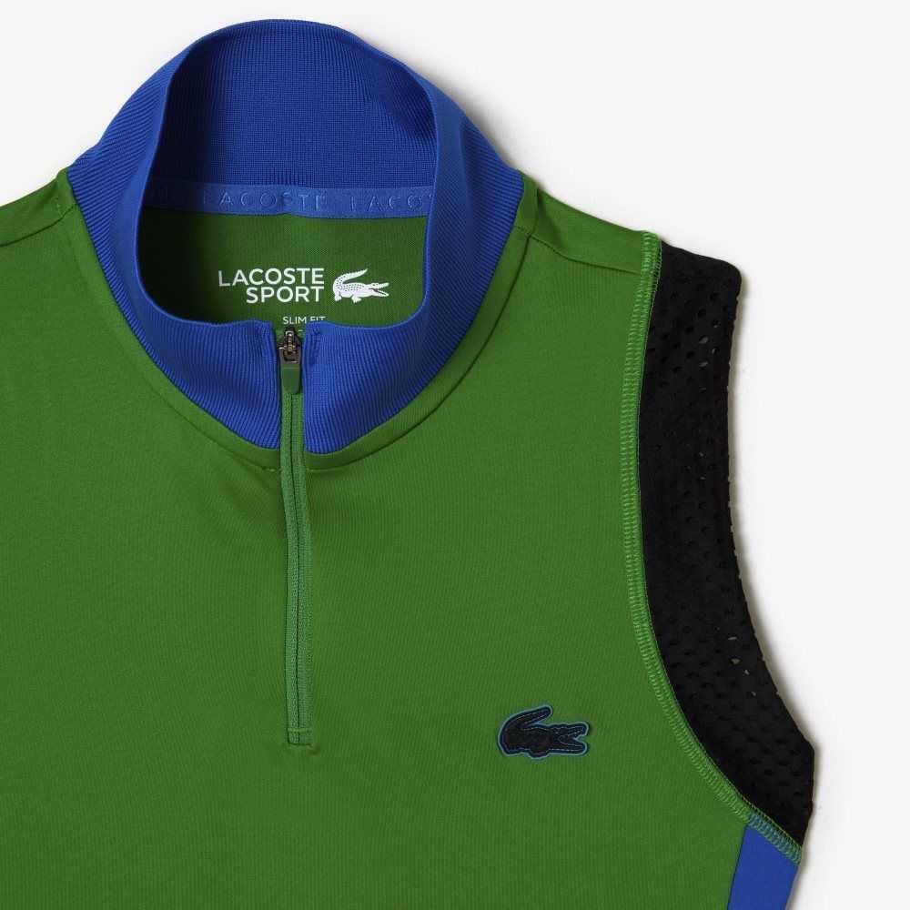 Lacoste Tennis Sleeveless Zip Neck Polo Green / Blue / Black | AOP-607912