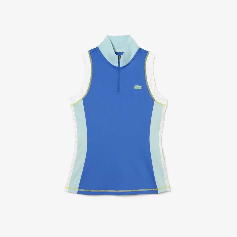 Lacoste Tennis Sleeveless Zip Neck Polo Blue / Light Green / White | CFX-910526