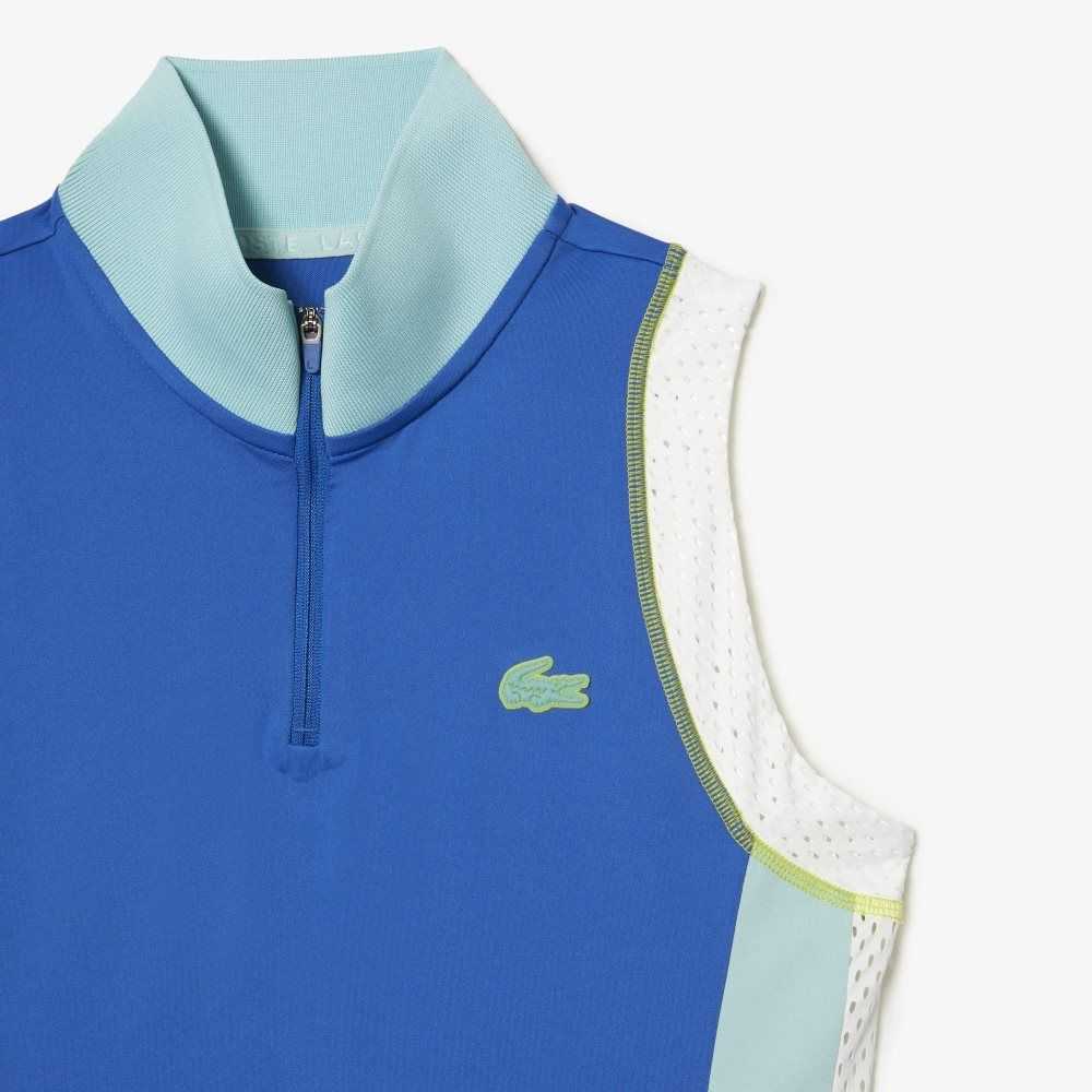 Lacoste Tennis Sleeveless Zip Neck Polo Blue / Light Green / White | CFX-910526