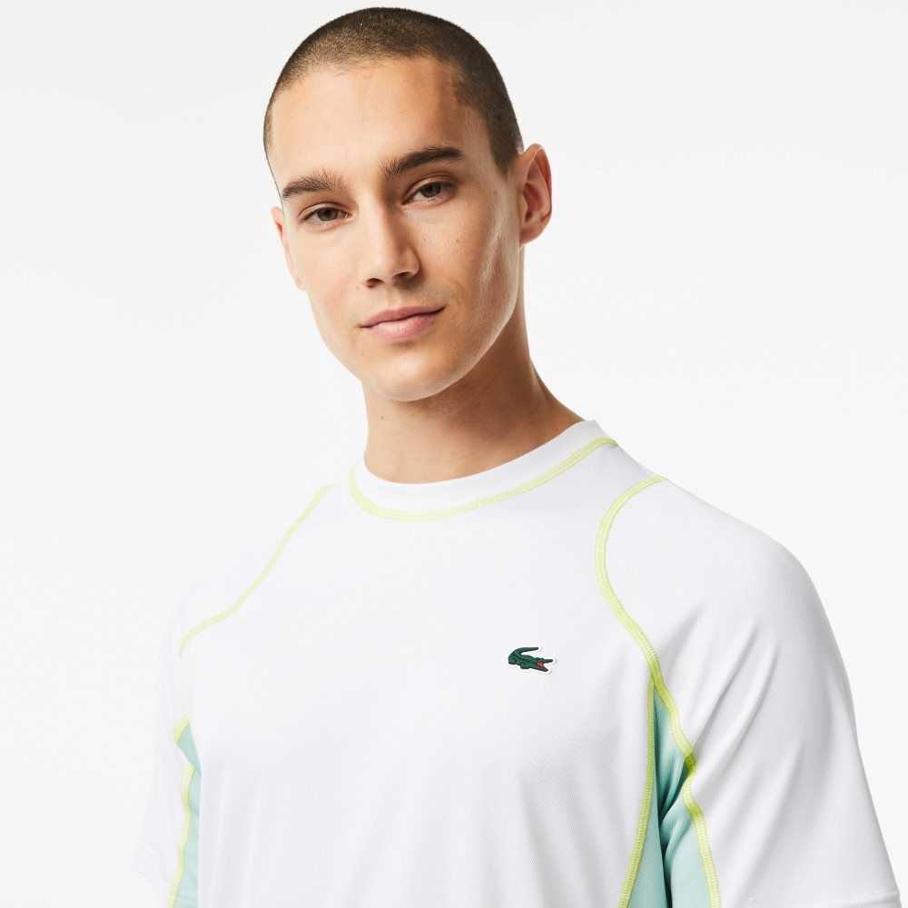 Lacoste Tennis T-Shirt in Tear Resistant Pique White / Light Green / Yellow | HCL-769213