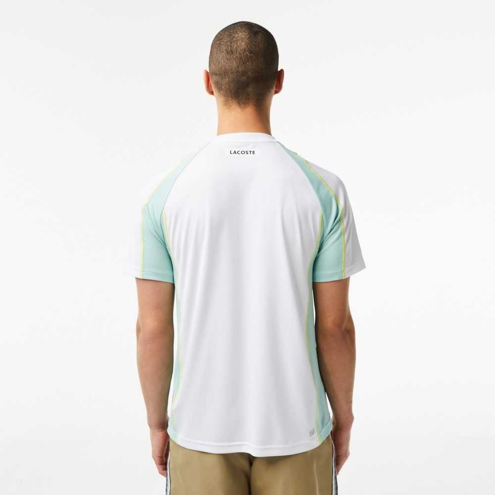 Lacoste Tennis T-Shirt in Tear Resistant Pique White / Light Green / Yellow | HCL-769213