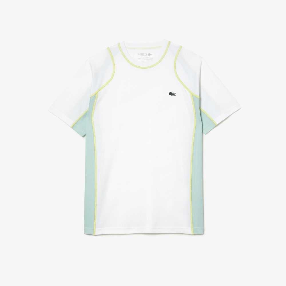 Lacoste Tennis T-Shirt in Tear Resistant Pique White / Light Green / Yellow | HCL-769213