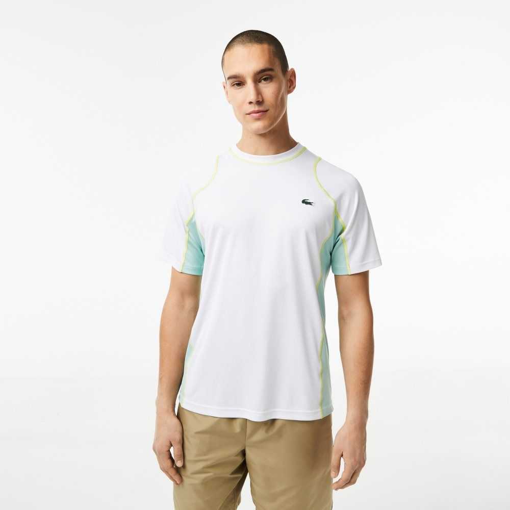 Lacoste Tennis T-Shirt in Tear Resistant Pique White / Light Green / Yellow | HCL-769213