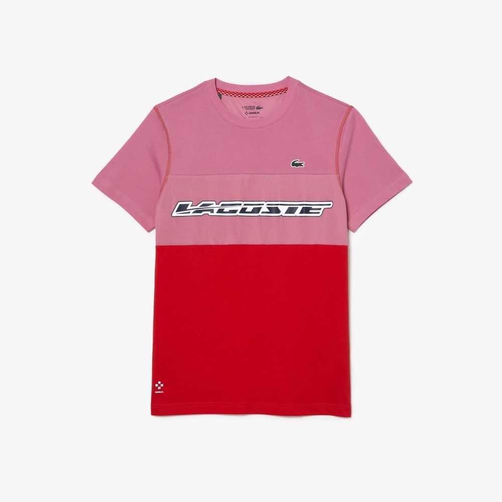 Lacoste Tennis x Daniil Medvedev Jersey T-Shirt Pink / Red / Blue | JEP-578163