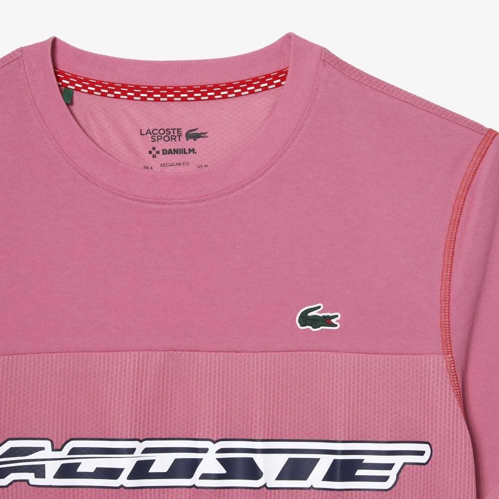 Lacoste Tennis x Daniil Medvedev Jersey T-Shirt Pink / Red / Blue | JEP-578163