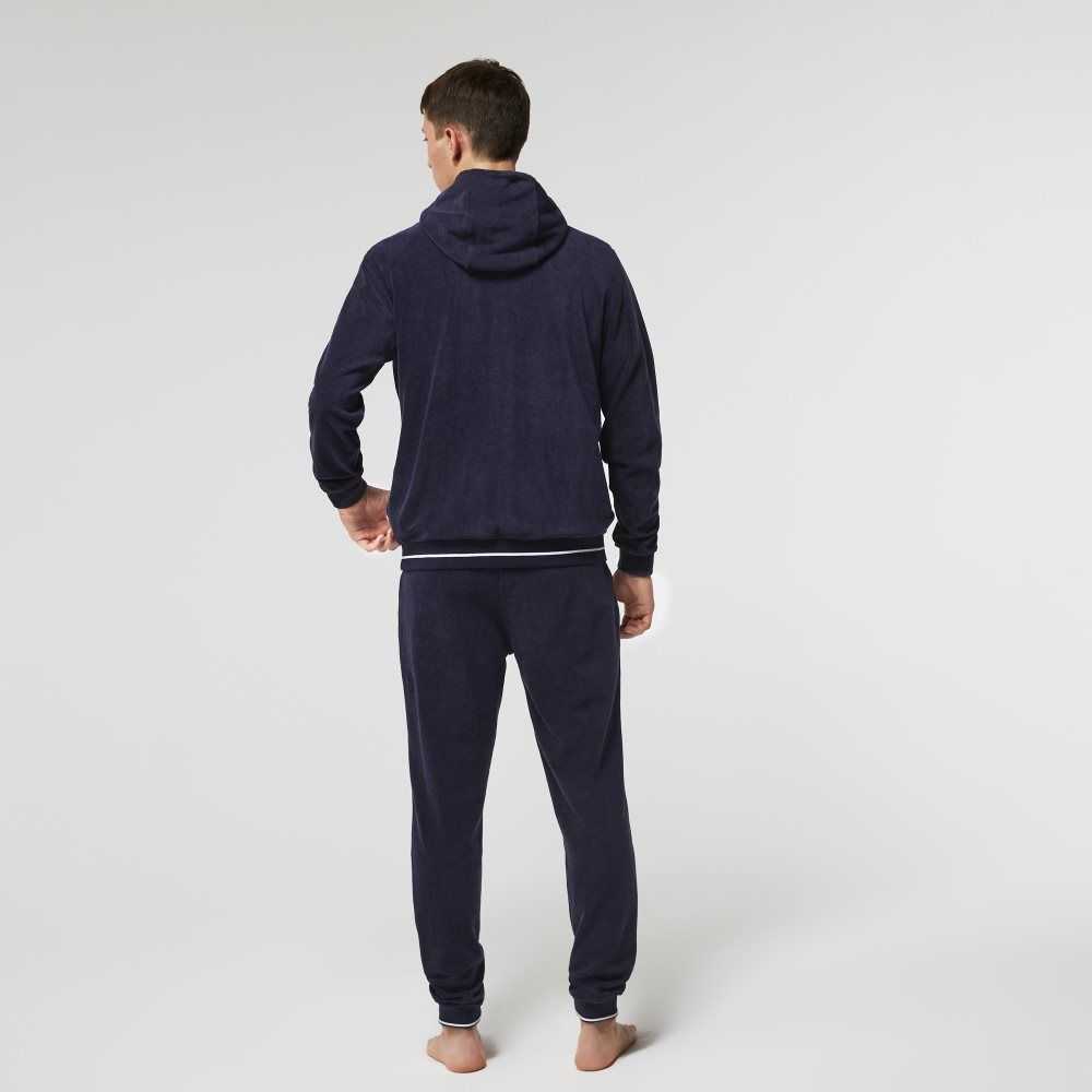 Lacoste Terrycloth Zip Lounge Sweatshirt Navy Blue | MBG-827561