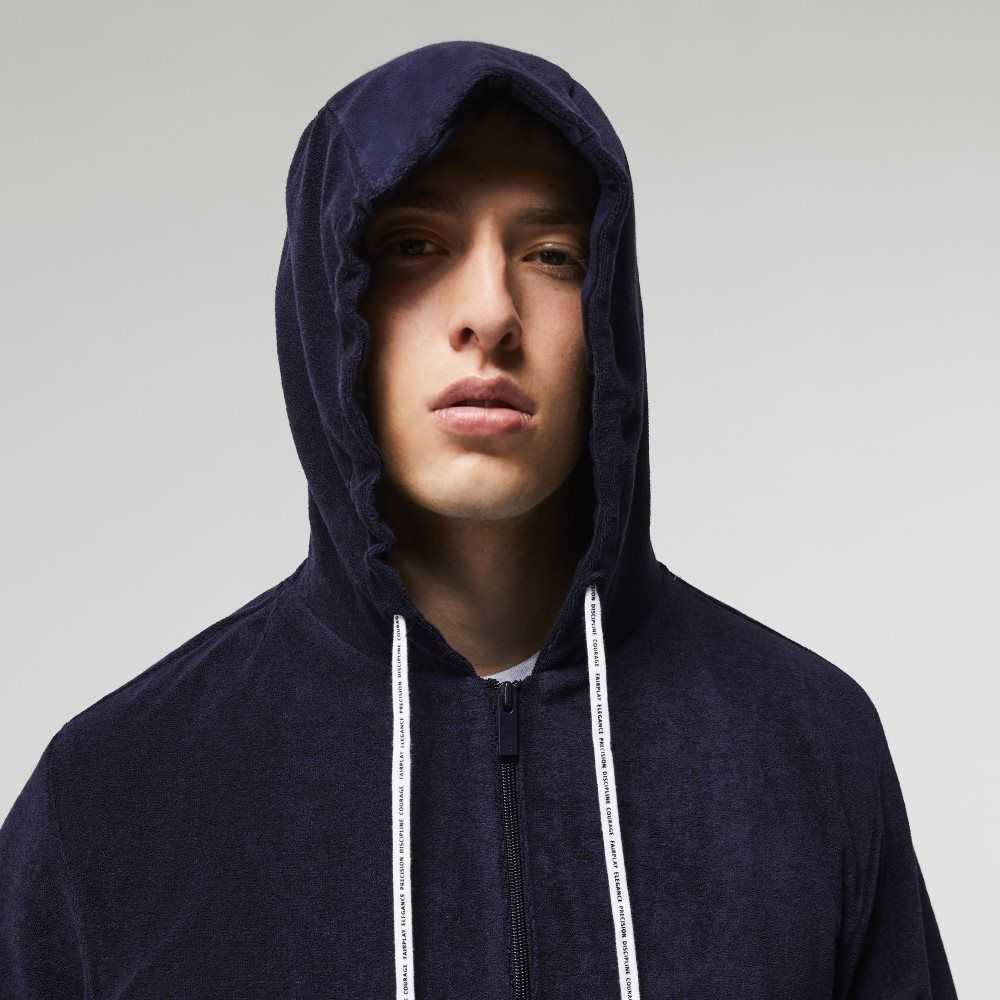 Lacoste Terrycloth Zip Lounge Sweatshirt Navy Blue | MBG-827561