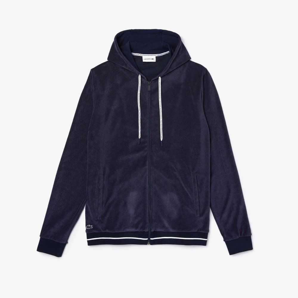 Lacoste Terrycloth Zip Lounge Sweatshirt Navy Blue | MBG-827561