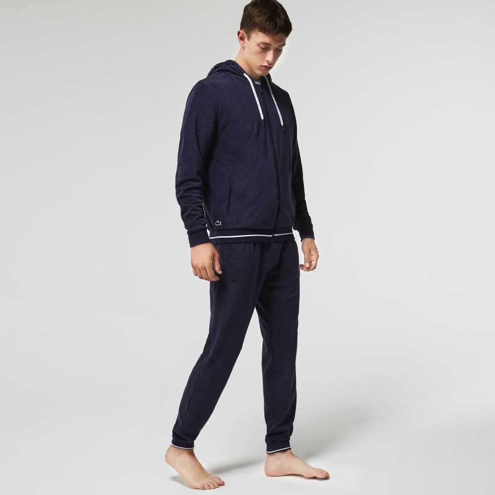 Lacoste Terrycloth Zip Lounge Sweatshirt Navy Blue | MBG-827561