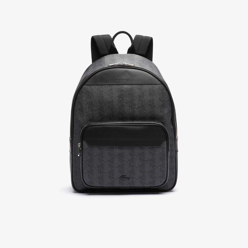 Lacoste The Blend Monogram Canvas Backpack Monogram Noir Gris | OIG-714906