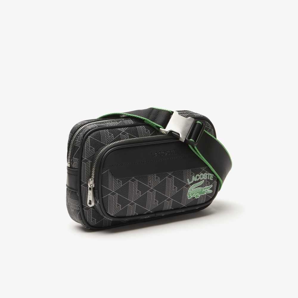 Lacoste The Blend Monogram Print Crossbody Bag: Small Mono Noir Gris Estragon | JWK-678239