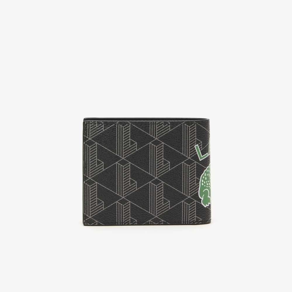 Lacoste The Blend Monogram Print Folding Wallet Mono Noir Gris Estragon | NOS-498031