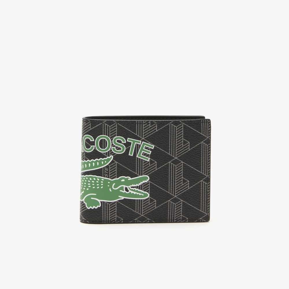 Lacoste The Blend Monogram Print Folding Wallet Mono Noir Gris Estragon | NOS-498031