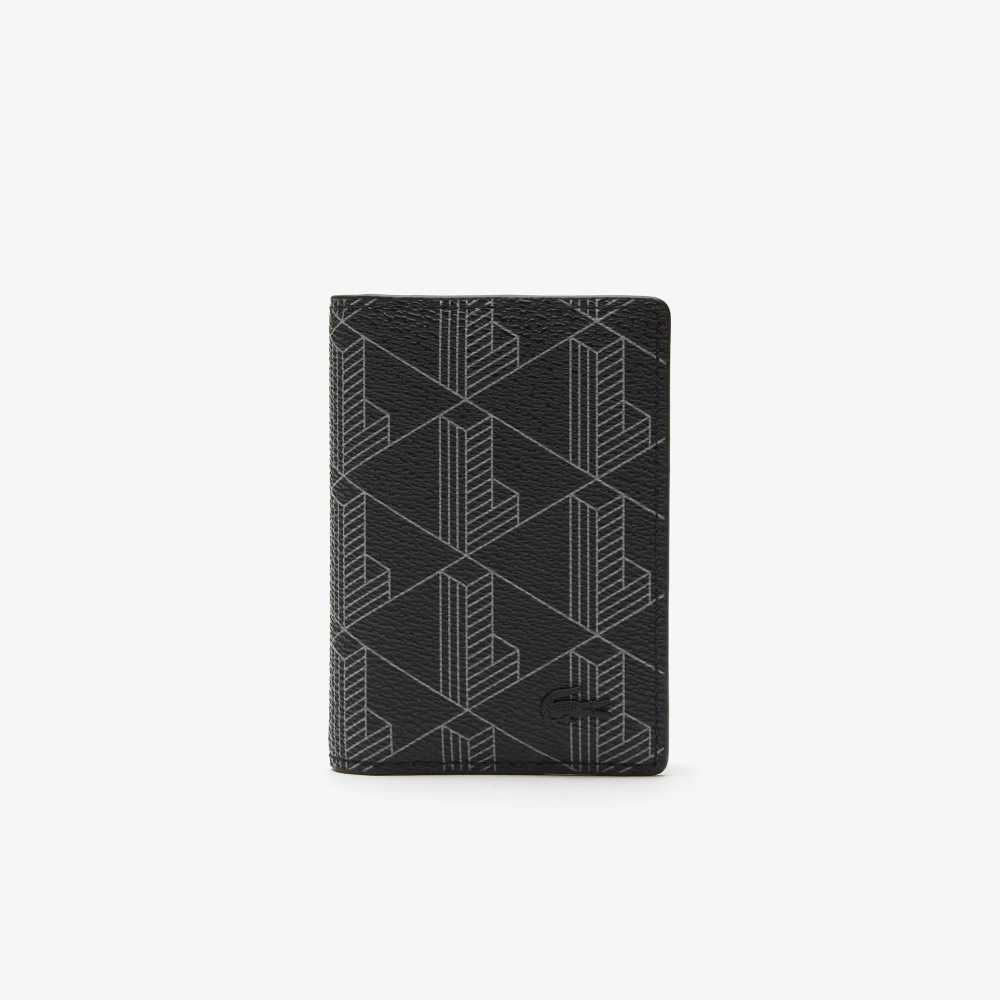 Lacoste The Blend Monogram Print Vertical Card Holder Monogram Noir Gris | SQN-024935