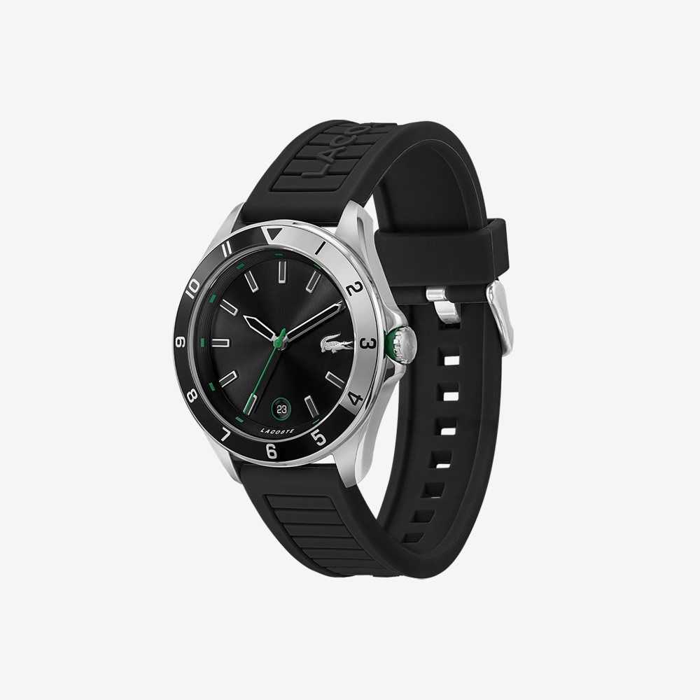 Lacoste Tiebreaker 3 Hands Black Silicone Watch Black | YXB-915068