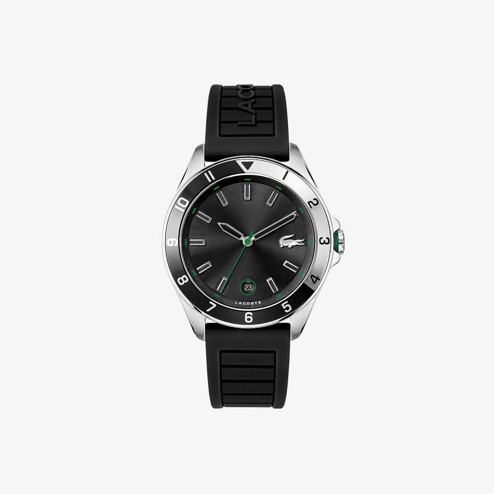 Lacoste Tiebreaker 3 Hands Black Silicone Watch Black | YXB-915068