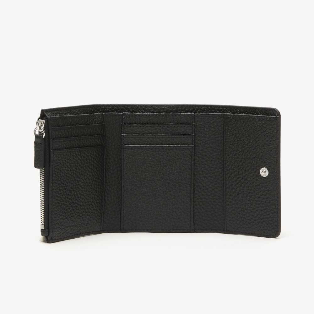 Lacoste Top Grain Leather Flap Close Wallet Black | UCA-864372