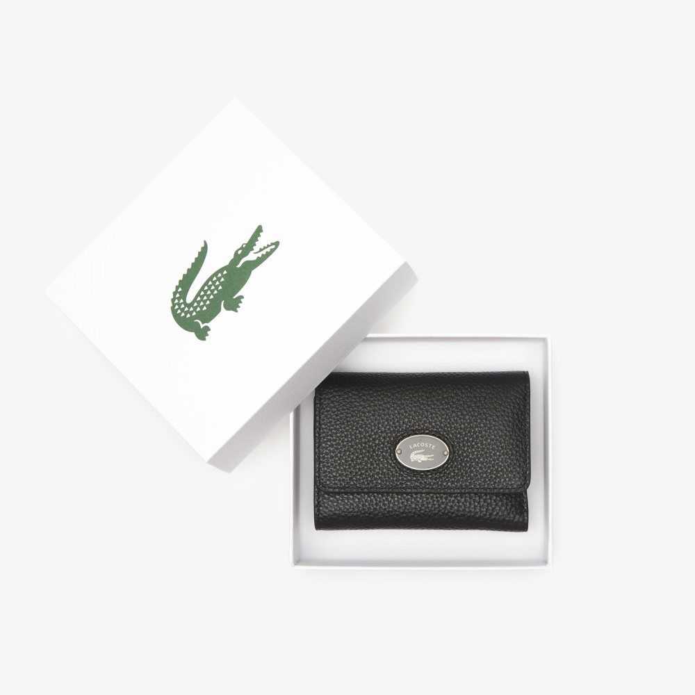 Lacoste Top Grain Leather Flap Close Wallet Black | UCA-864372