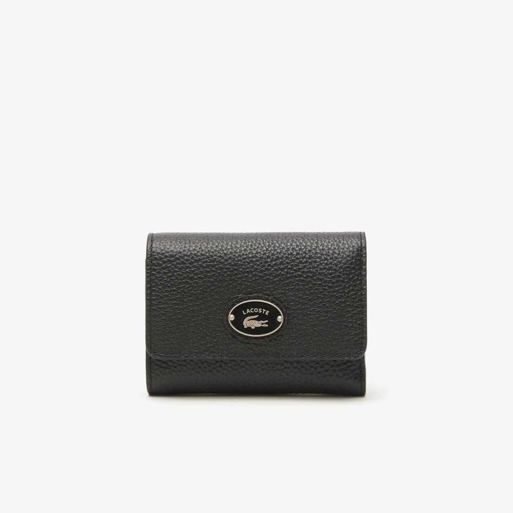 Lacoste Top Grain Leather Flap Close Wallet Black | UCA-864372