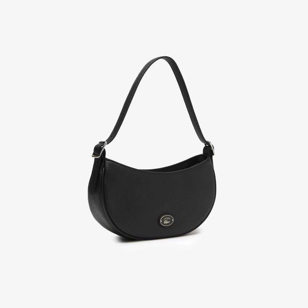 Lacoste Top Grain Leather Halfmoon Bag Black | GEK-962803