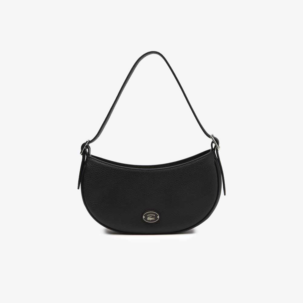 Lacoste Top Grain Leather Halfmoon Bag Black | GEK-962803