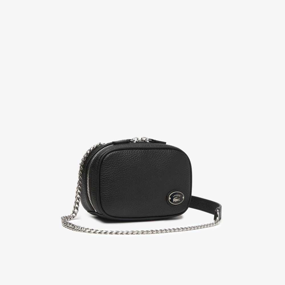 Lacoste Top Grain Leather Square Shoulder Bag Black | OZC-574093