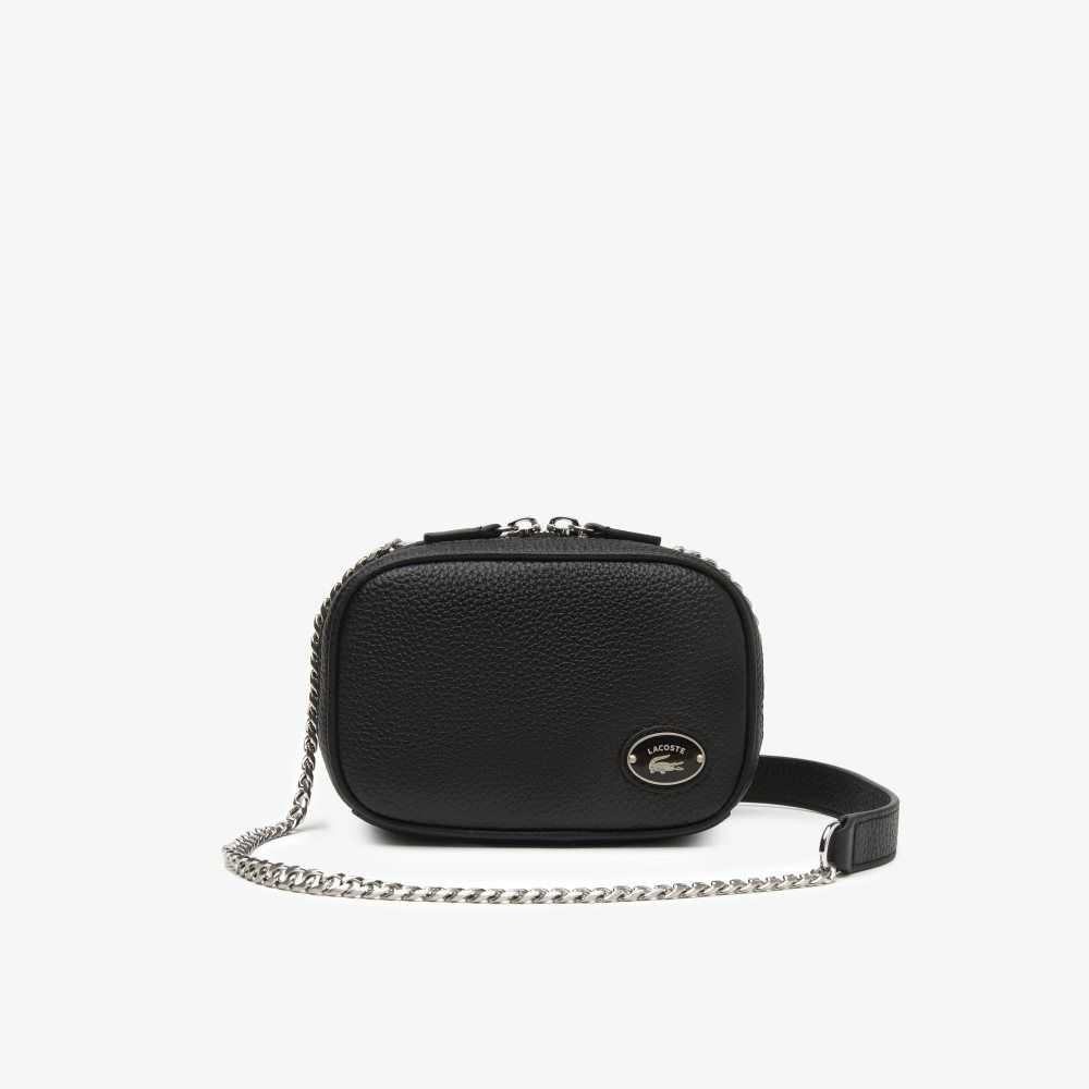 Lacoste Top Grain Leather Square Shoulder Bag Black | OZC-574093