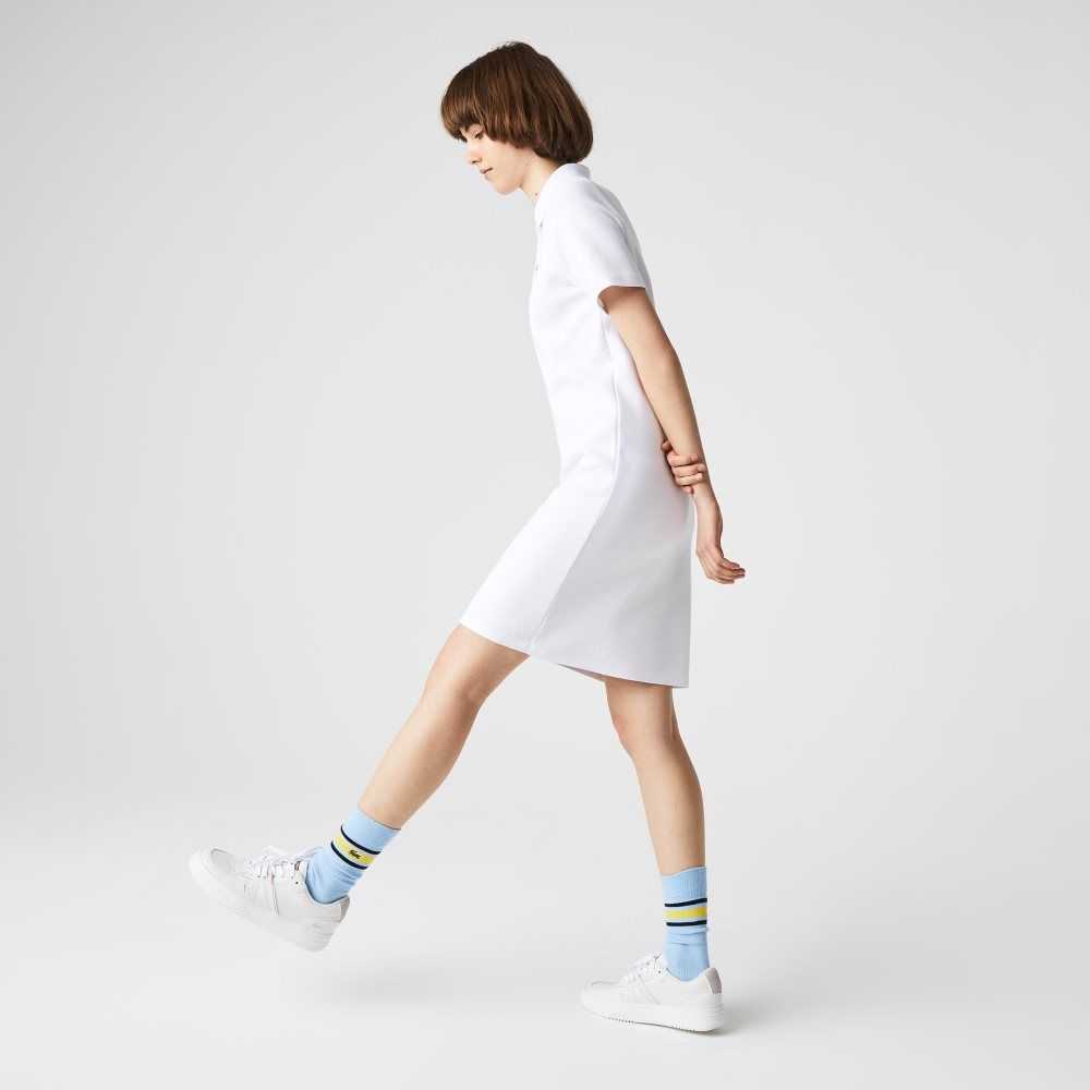 Lacoste Trumpet Sleeve Pique Polo Dress White | MND-243106