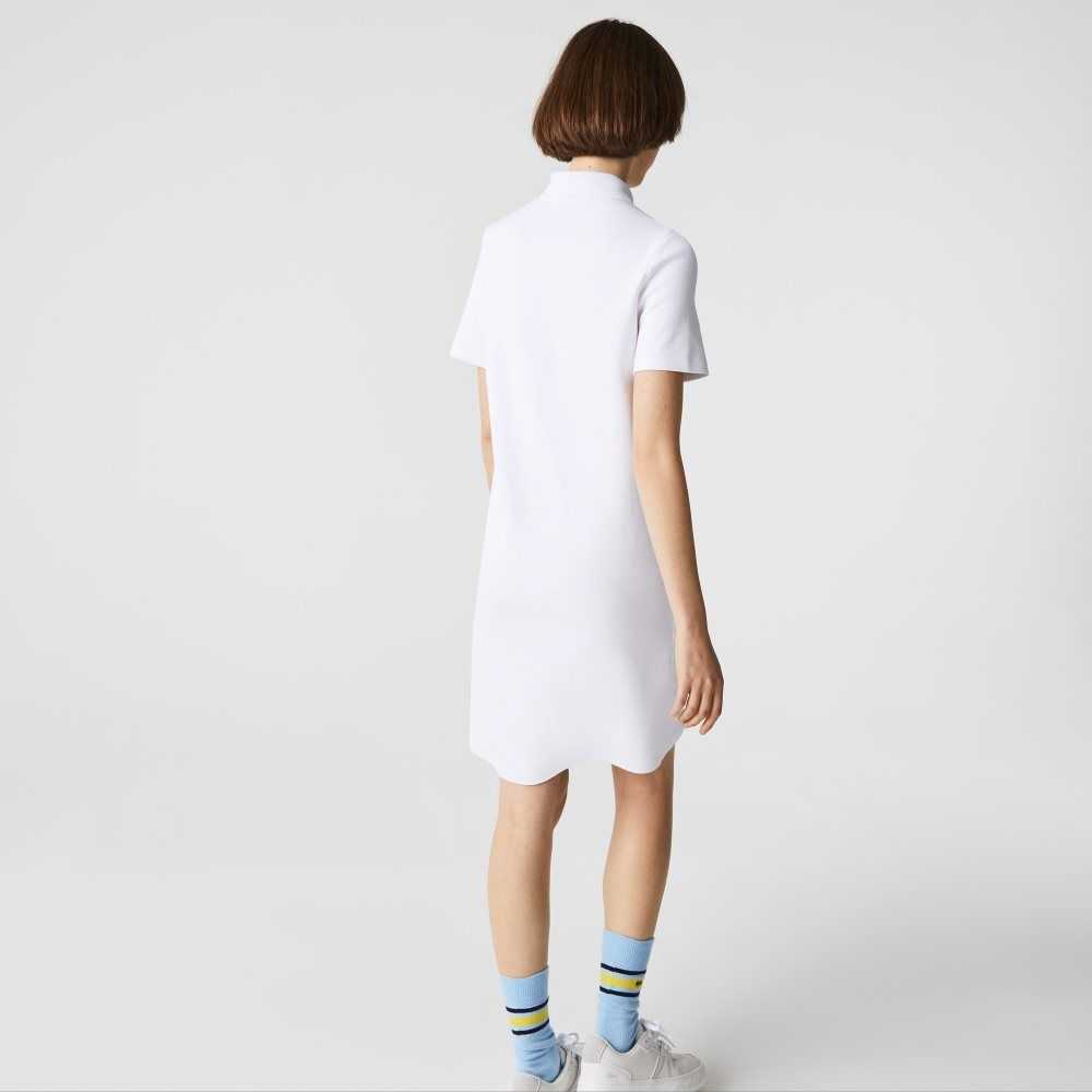 Lacoste Trumpet Sleeve Pique Polo Dress White | MND-243106