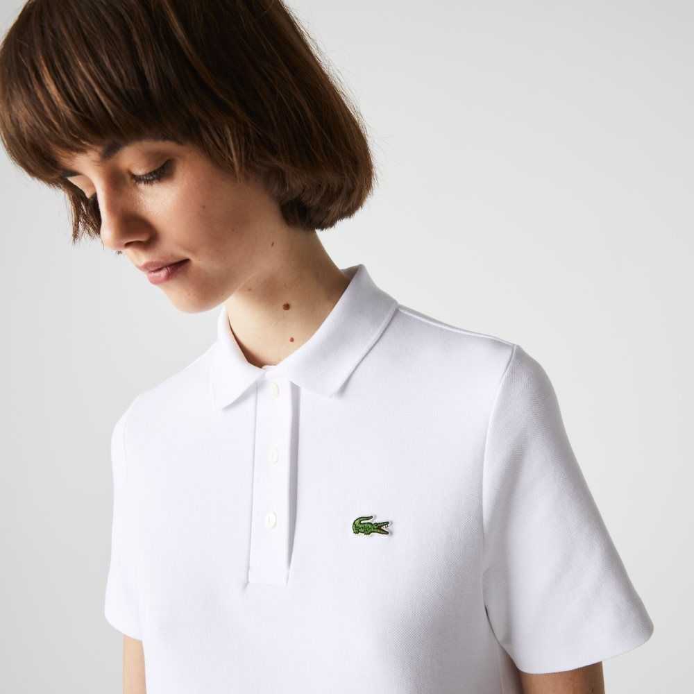 Lacoste Trumpet Sleeve Pique Polo Dress White | MND-243106