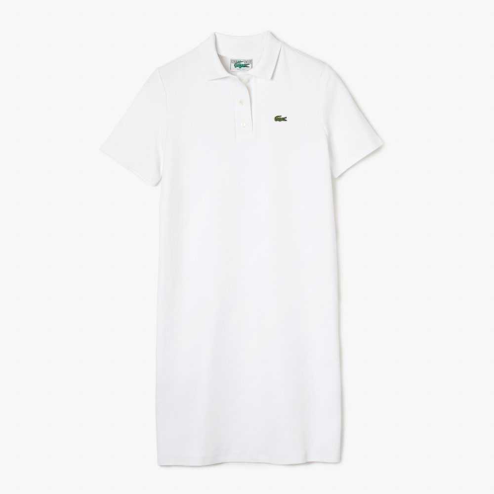 Lacoste Trumpet Sleeve Pique Polo Dress White | MND-243106