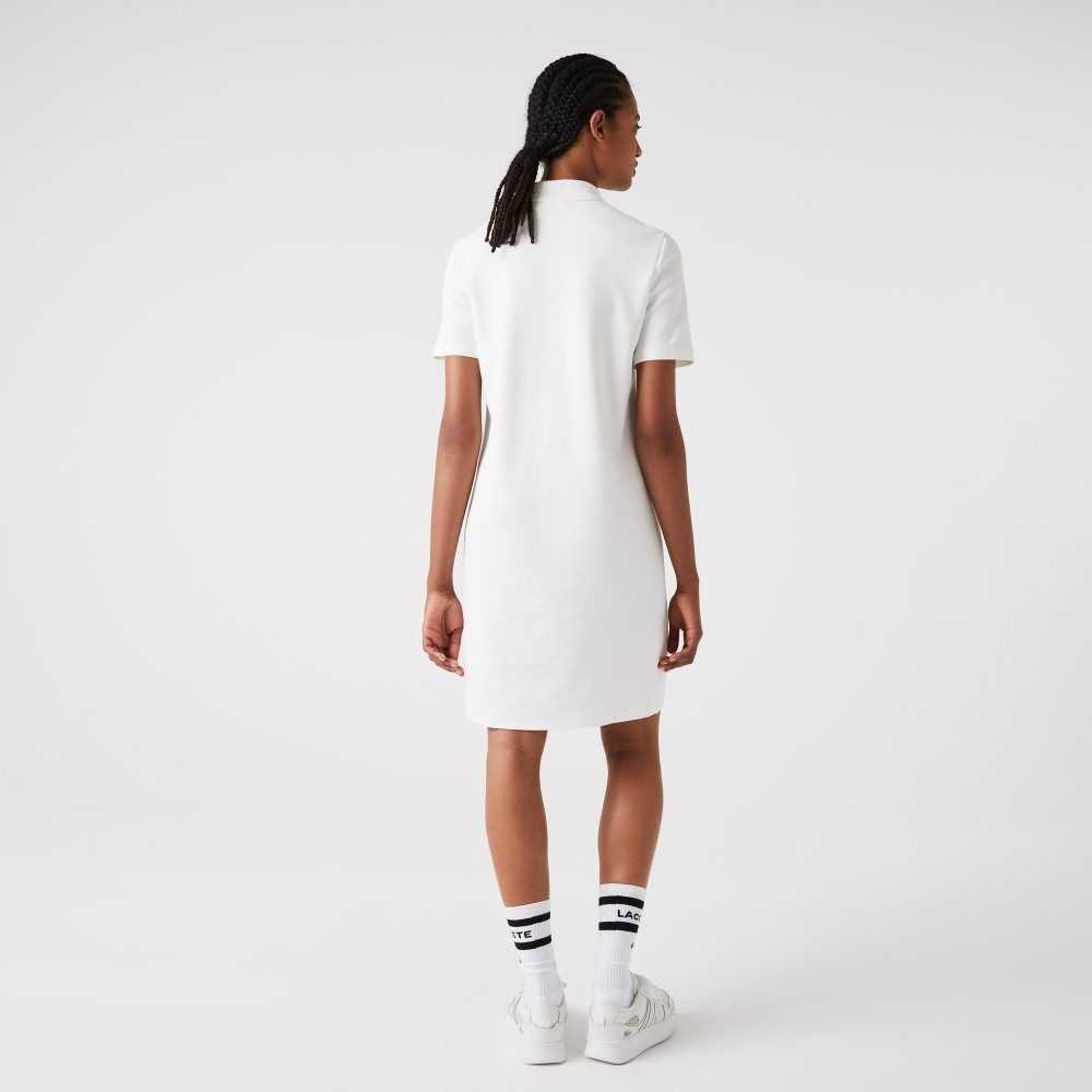 Lacoste Trumpet Sleeve Pique Polo Dress White | MWY-028795