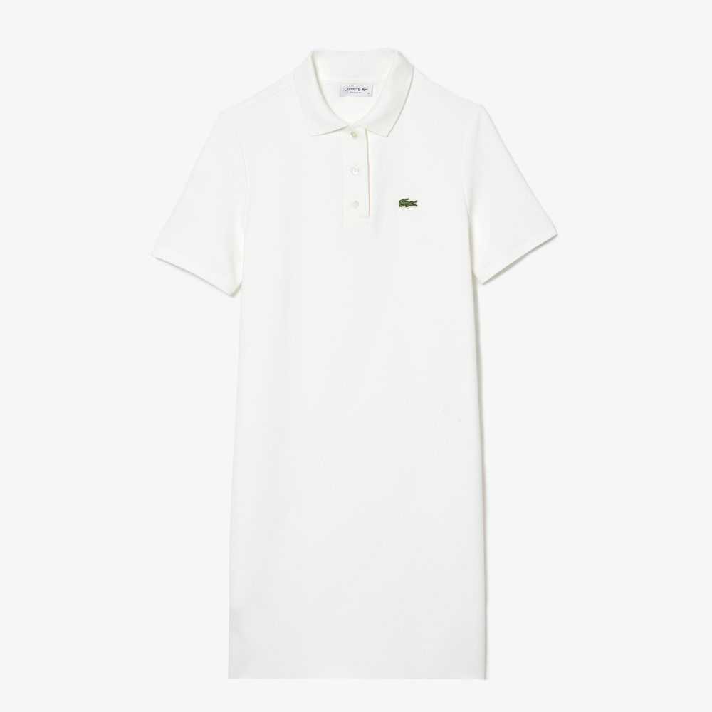 Lacoste Trumpet Sleeve Pique Polo Dress White | MWY-028795