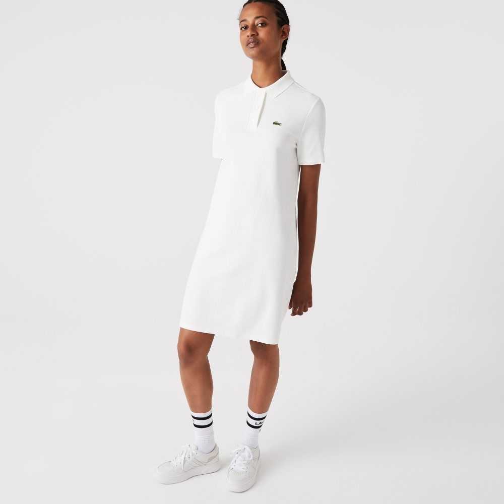 Lacoste Trumpet Sleeve Pique Polo Dress White | MWY-028795