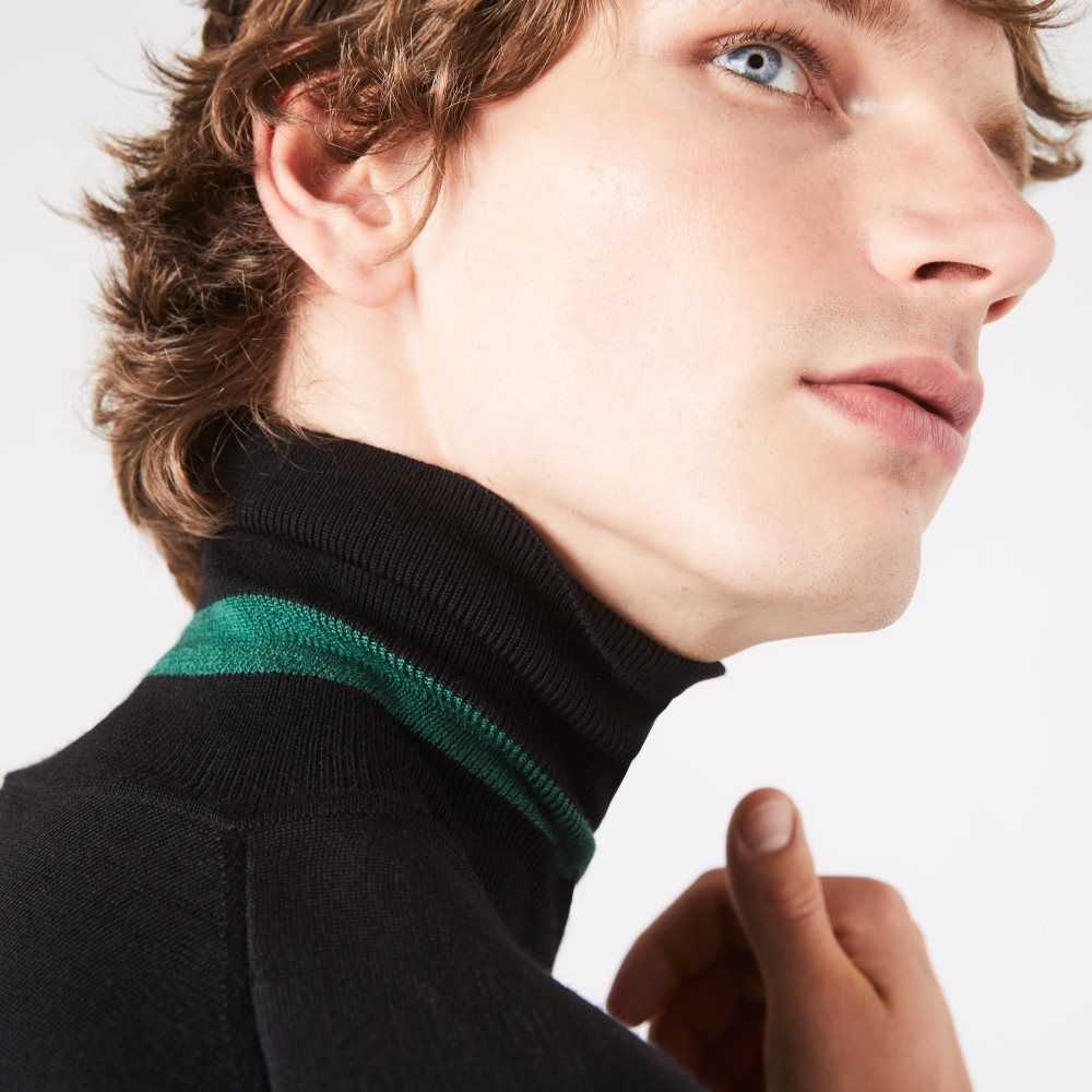 Lacoste Turtleneck Merino Wool Sweater Black | BOI-432560