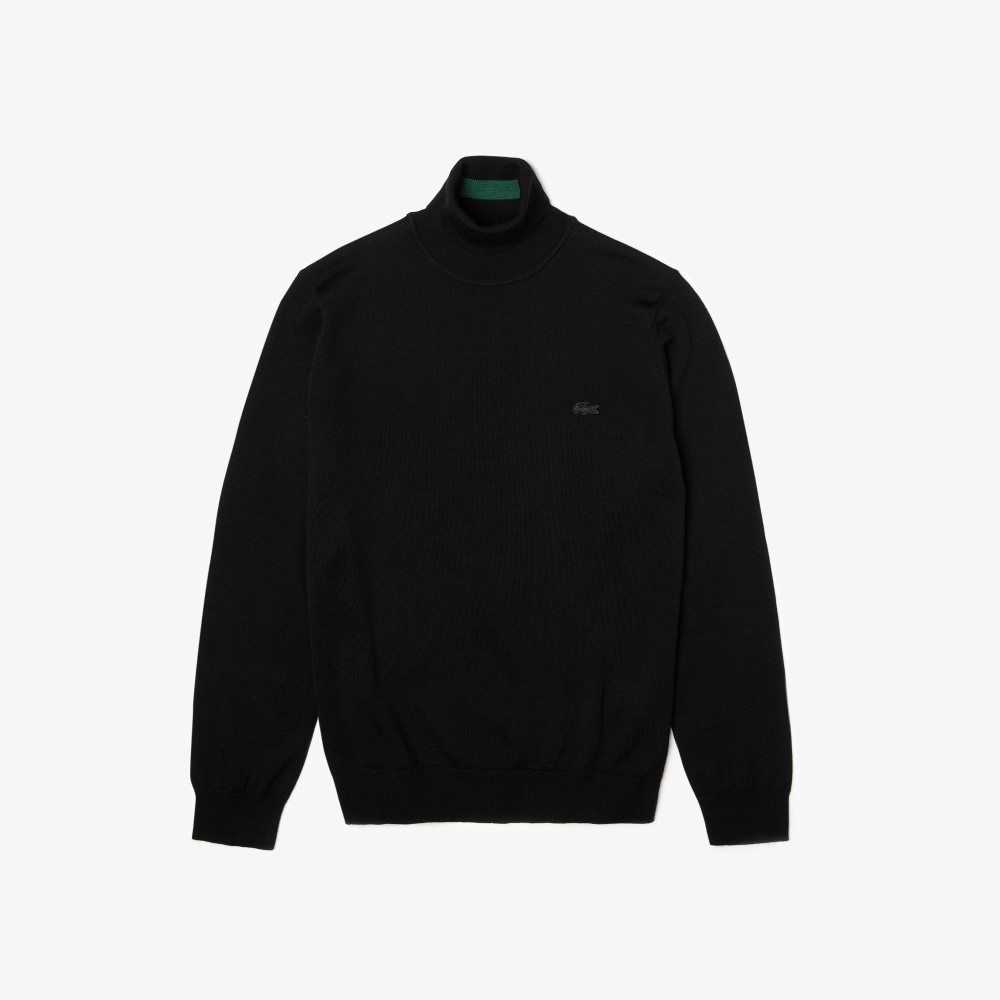 Lacoste Turtleneck Merino Wool Sweater Black | BOI-432560