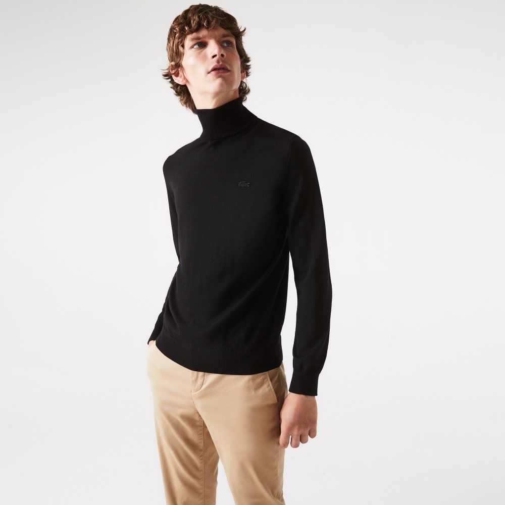 Lacoste Turtleneck Merino Wool Sweater Black | BOI-432560