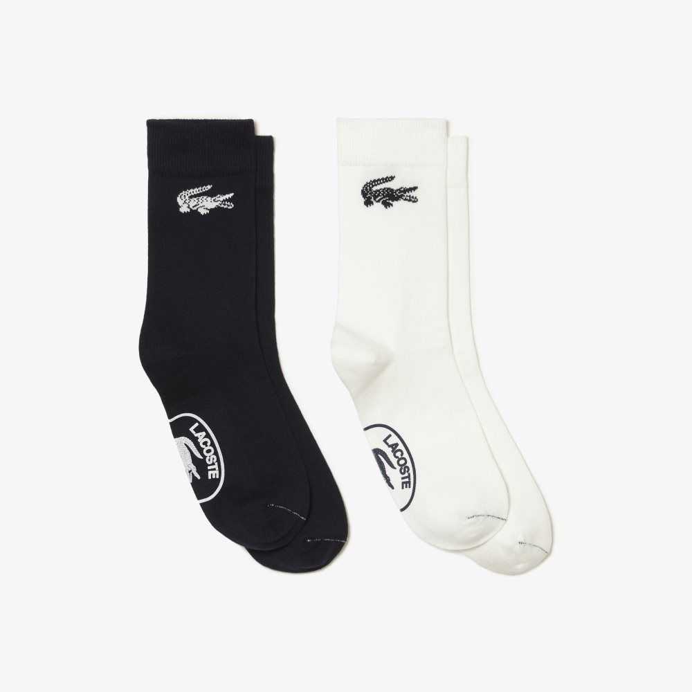 Lacoste Two-Pack French Made Organic Cotton Socks White / Navy Blue | KVW-075139