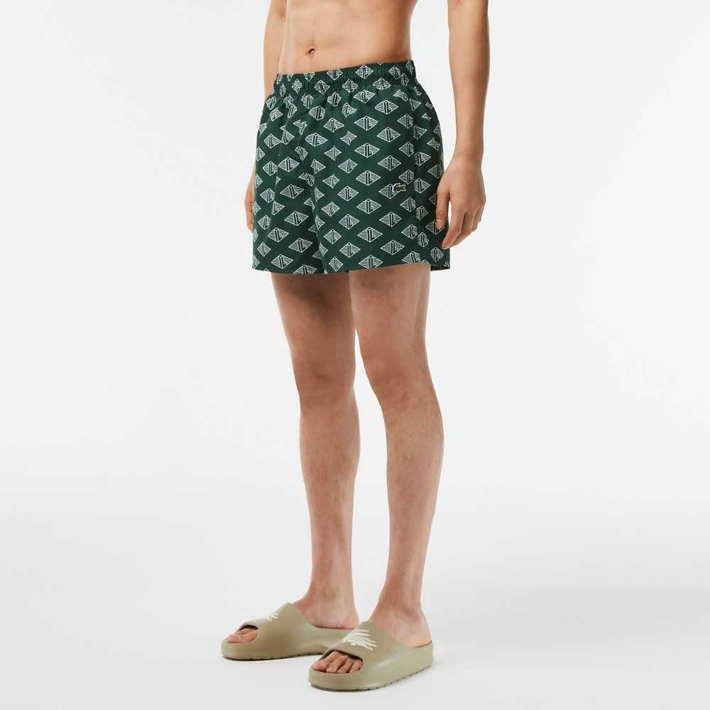 Lacoste Two-Tone Monogram Print Swim Trunks Green / White | GUJ-078694