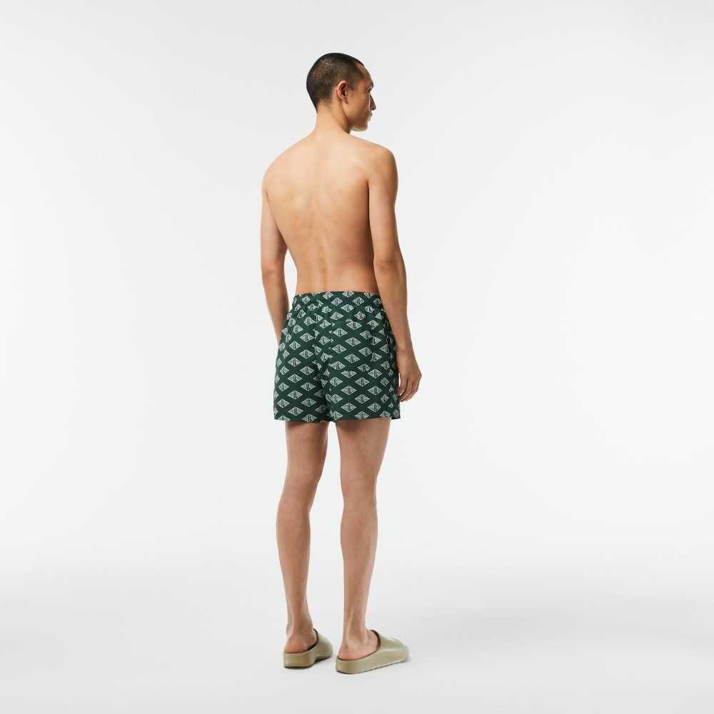 Lacoste Two-Tone Monogram Print Swim Trunks Green / White | GUJ-078694