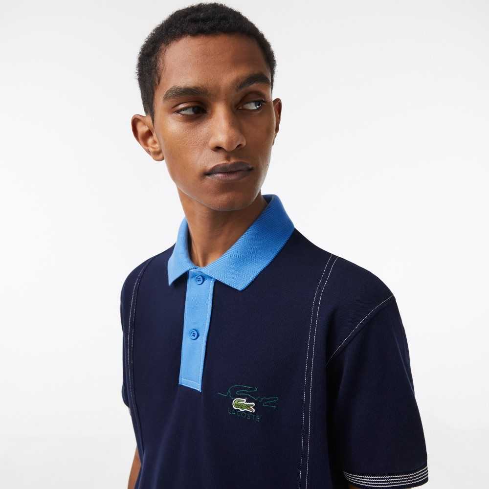 Lacoste Two-Tone Organic Cotton Polo Navy Blue / Blue | QTJ-053924