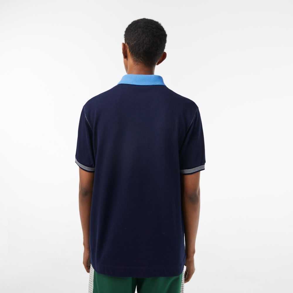 Lacoste Two-Tone Organic Cotton Polo Navy Blue / Blue | QTJ-053924