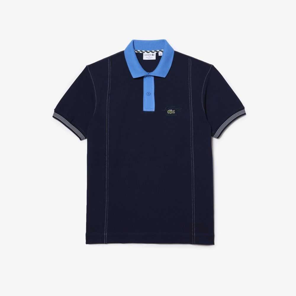 Lacoste Two-Tone Organic Cotton Polo Navy Blue / Blue | QTJ-053924