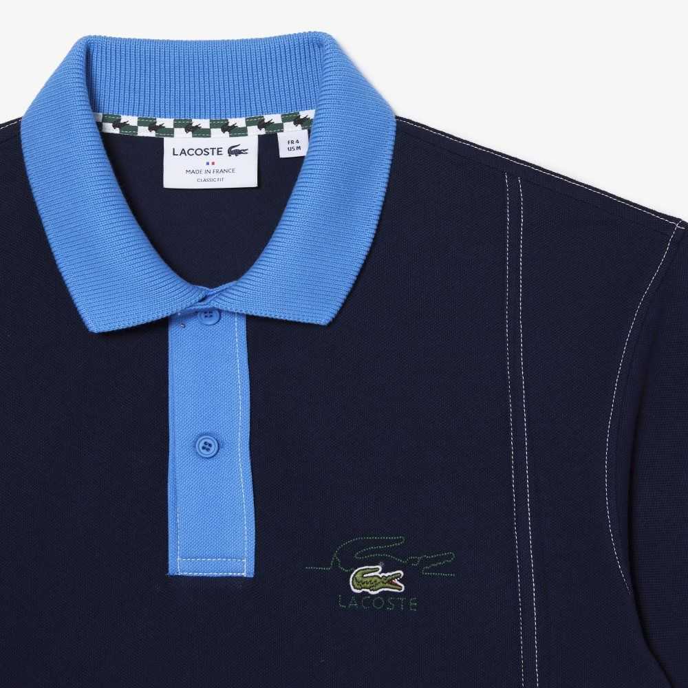 Lacoste Two-Tone Organic Cotton Polo Navy Blue / Blue | QTJ-053924