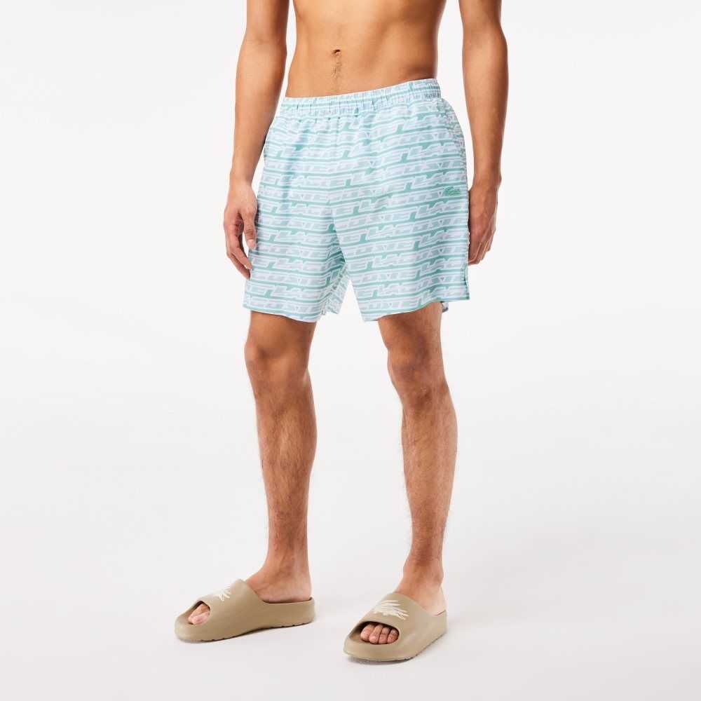 Lacoste Two-Tone Print Swim Trunks Green / Light Green | XPQ-341576