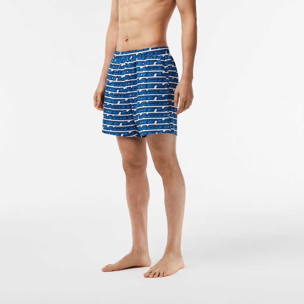 Lacoste Two-Tone Print Swim Trunks White / Blue | ONX-736458