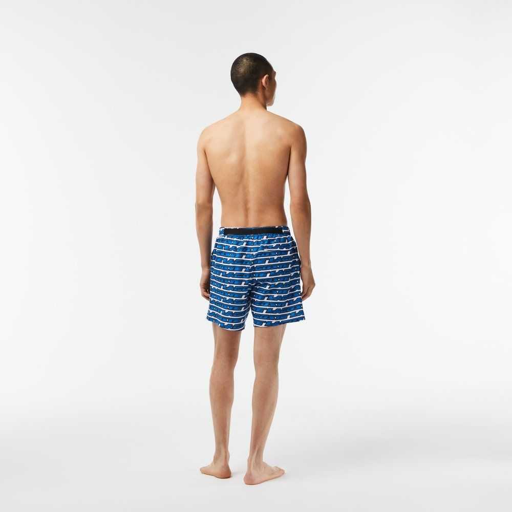 Lacoste Two-Tone Print Swim Trunks White / Blue | ONX-736458