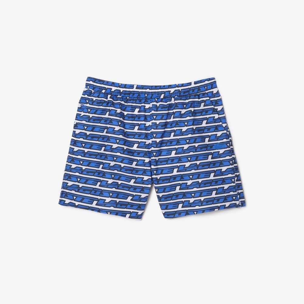 Lacoste Two-Tone Print Swim Trunks White / Blue | ONX-736458