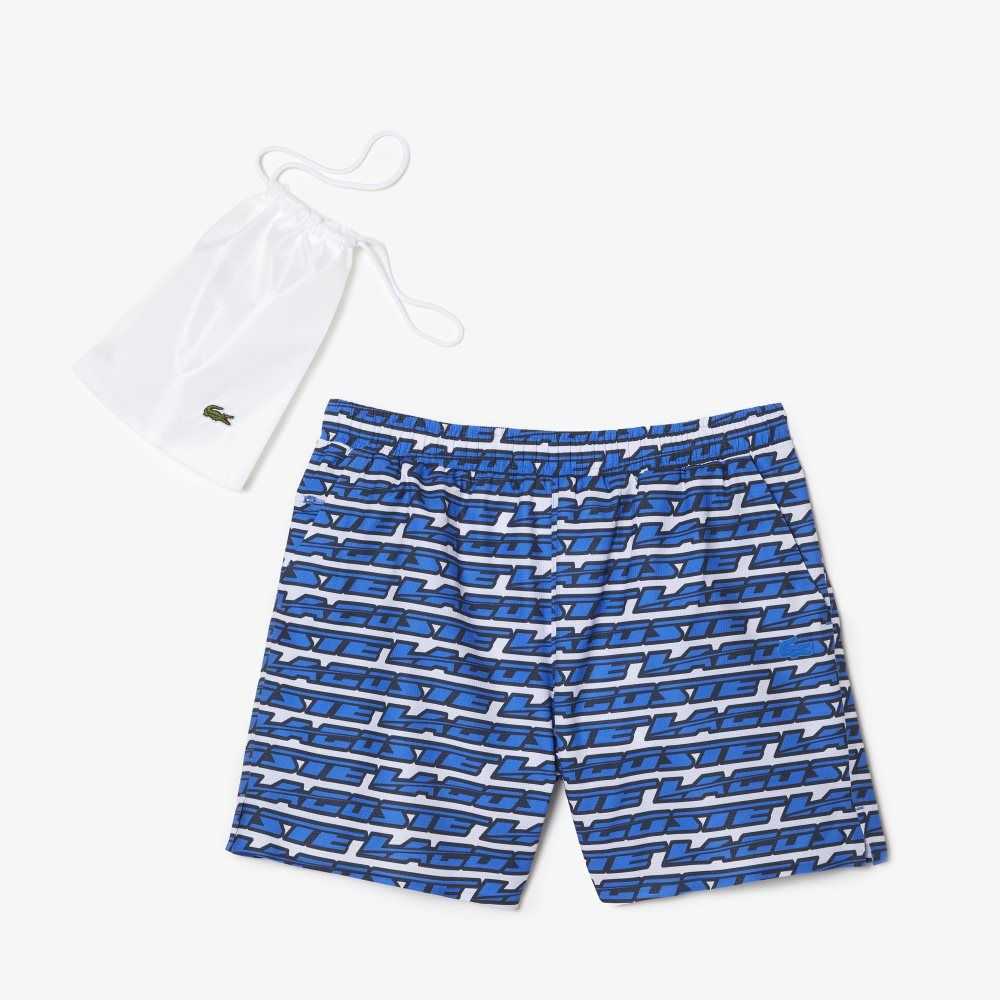 Lacoste Two-Tone Print Swim Trunks White / Blue | ONX-736458