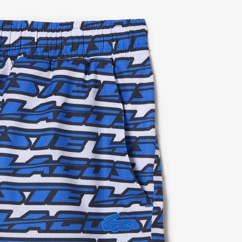 Lacoste Two-Tone Print Swim Trunks White / Blue | ONX-736458